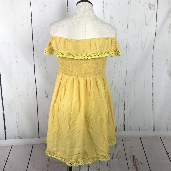 Avec Mustard Yellow Smocked Pom Boho Peasant Tunic Top Women Sz S - Picture 3 of 5